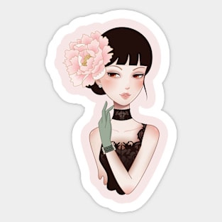 Girl Wearing Pink Flower Sticker